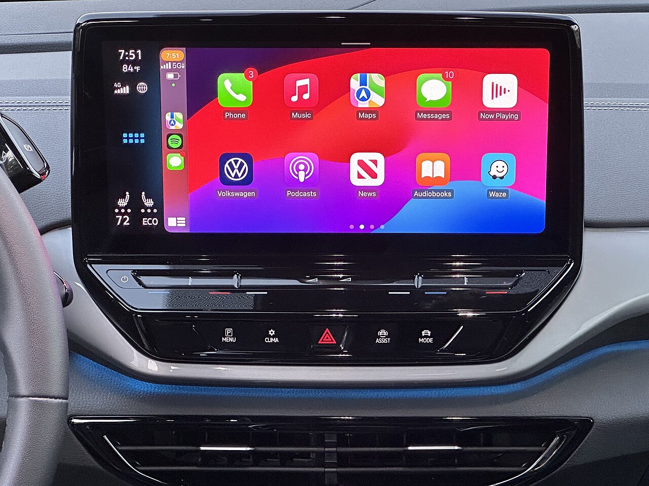 CarPlay sans fil sur l’écran central d’une voiture